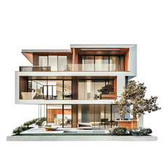 3D Modern House Exterior, Isolated on a Transparent Background