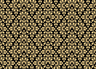 Flower geometric pattern. Seamless vector background. Golden and black ornament