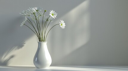 A white vase with daisies in it on a table, AI