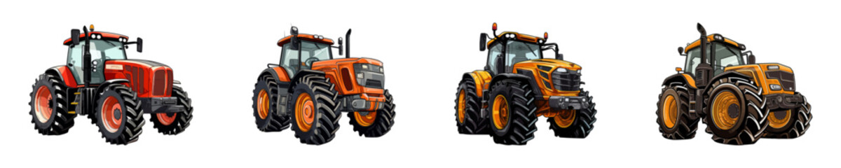 Obraz premium Tractor set isolated on a white background. Vector illustration.