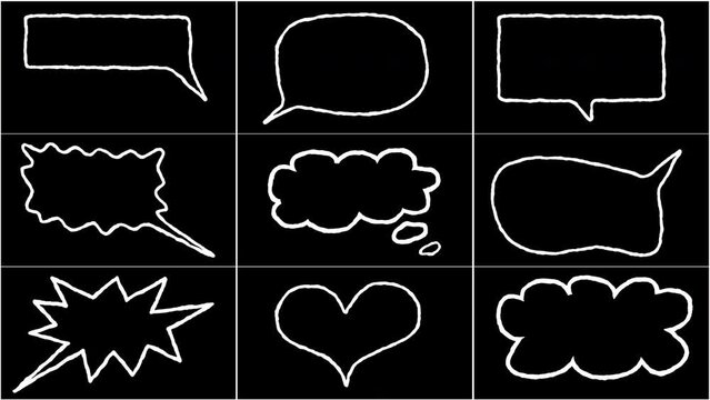 Animated sketch clouds of different shapes. The concept of drawn dialog