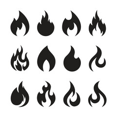 Set of icons of flame, fire, fireballs, burning.