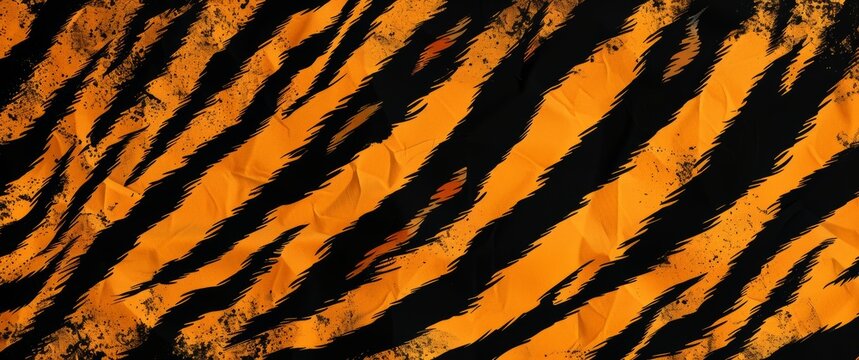  Black and Orange Tiger Stripe Pattern, A black tiger stripes pattern background with orange and black stripes for makeup design or print on fabric, a textile texture with striped