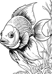 Graceful Angelfish Swimming Near Lush Seaweed in a Detailed Underwater Scene