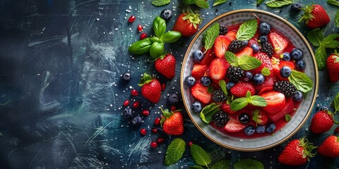 Burst of Freshness: Berries and Mint in a Bowl