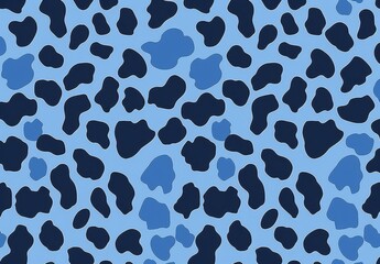 Fototapeta premium Blue leopard print seamless pattern, illustration, flat design, flat colors, simple shapes, blue background,