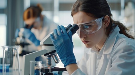 A Focused Scientist Using Microscope