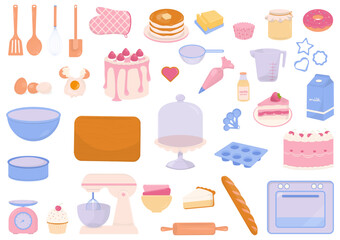 Baking utensils and ingredients design elements