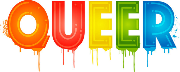 Queer Typo in Regenbogenfarben für Pride-Monat Gleiche Rechte LGBTQ