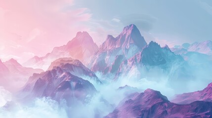 A surreal rocky mountain landscape merges with an abstract minimalist sky, Sharpen banner template...