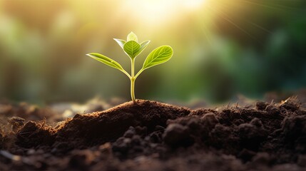 A small plant with leaves is emerging from soil in a natural landscape-Ai Generated