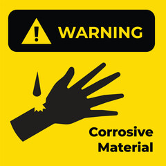 Obraz premium Caution warning corrosive material liquid banner sign icon isolated on square yellow background. Simple flat poster sign graphic design for prints drawing.
