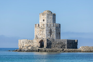 Fototapeta na wymiar methoni castle in greece with blue clear sea