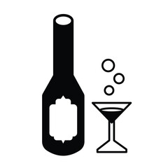 Alcohol or wine beer bottle and glass icon illustration isolated on square white background. Simple flat poster sign graphic design for prints drawing.