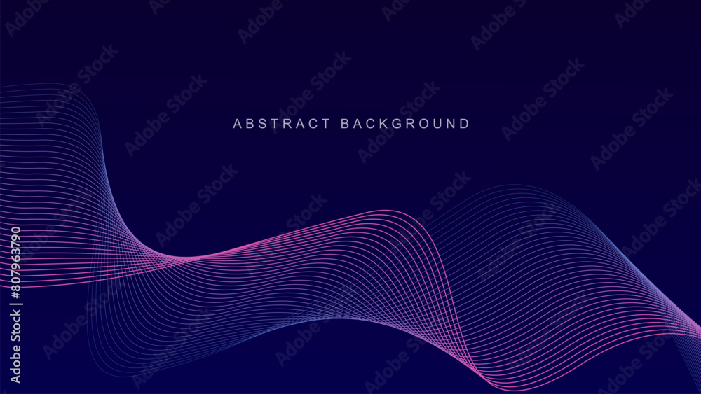 Wall mural abstract glowing wave lines on dark blue background. dynamic wave pattern. modern flowing wavy lines