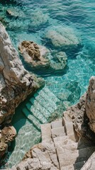 Crystal Clear Waters, Rock Pool, Stairs, Italian Beach Scene