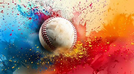 Banner of baseball sports with a colorful splash, capturing the vibrant energy of the game, Sharpen banner with space for text
