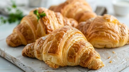 Delicious croissants on a white background &ndash; ideal for breakfast and a popular pastry option. Concept Croissants, Breakfast, Pastry, Delicious, White Background