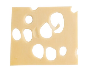 cheese slice isolated, piece of sliced maasdam or swiss cheese laid out to create layout