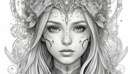 Design a line art depiction of a girls face with upscaled 41