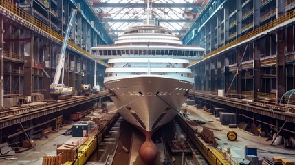 Construction of Modern Ship in Dry Dock: Shipbuilding and Cruise Liners