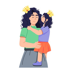 A flat illustration of daughter kissing mom 