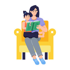 An appealing flat illustration of mom storytelling 