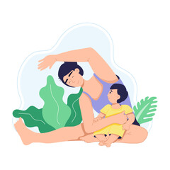Latest flat character illustration of mom yoga 