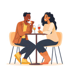 Mixed couple on a date flat style illustration