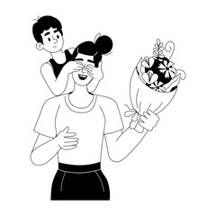 A trendy glyph illustration of son surprising mom 