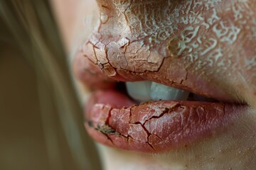 Obraz premium Close-Up of Cracked and Dry Woman's Lips