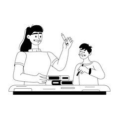 A glyph illustration of mom teaching kid 