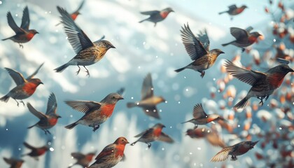 Migration Patterns, Capture the fascinating journeys of migratory animals across continents. Show how different species navigate obstacles such as geographical barriers and climate change