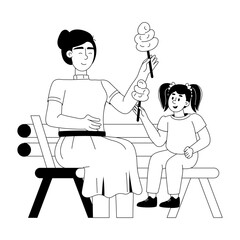 A glyph character illustration of mom enjoying with daughter 