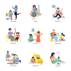 Bundle of Mothers Day Celebrations Flat Illustrations 

