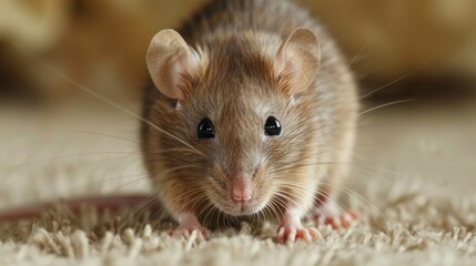 A close up of a brown mouse on the floor, AI