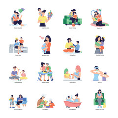 Collection of Mothers Day Flat Illustrations 

