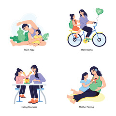 Set of Mother Bonding Flat Illustrations 


