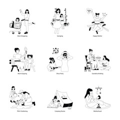 Bundle of Mothers Day Celebrations Glyph Illustrations 

