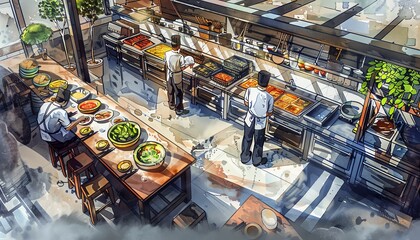 Explore a city rooftop kitchen from an innovative top-down perspective