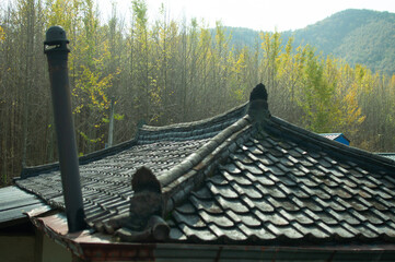 korean temple roof old house ancient style in authum