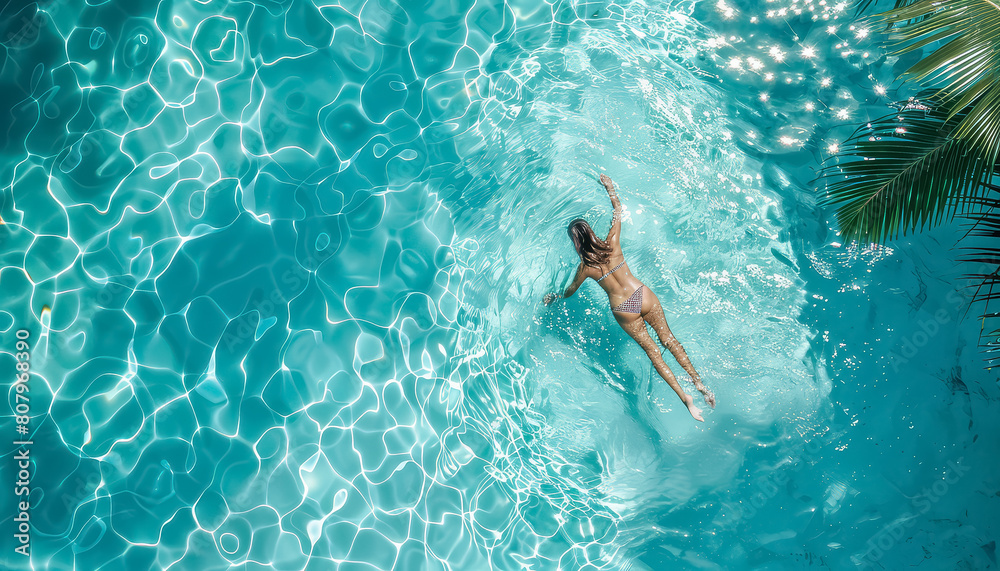 Wall mural a woman is swimming in a pool