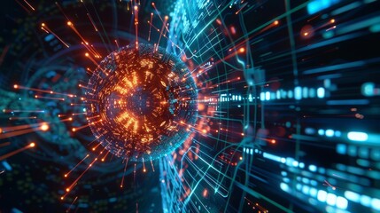 Obraz premium A cyber sorcerer s duel, casting complex algorithms to outmaneuver a sentient virus in a battle within the data streams