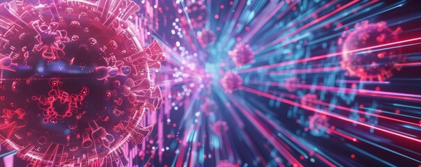 Obraz premium An interdimensional portal for data entities, threatened by a virus that warps reality, blending data with the physical world