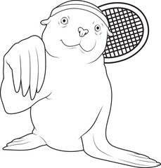 Seal Tennis Tennis racket Sports Animal Vector Graphic Art Illustration