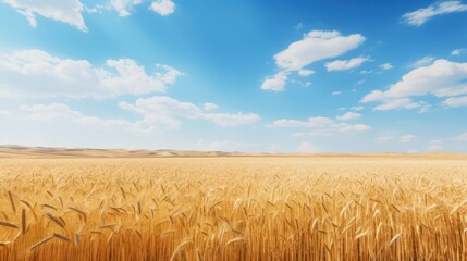 Naklejka premium golden wheat fields under a clear blue sky,