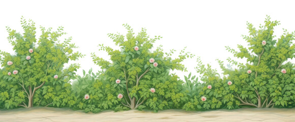 PNG Painting of green bush bloom border backgrounds landscape outdoors.