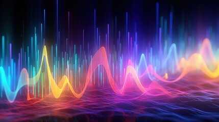 audio spectrum visualization pulsating with neon colors, 