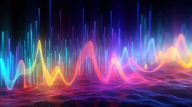 audio spectrum visualization pulsating with neon colors, 