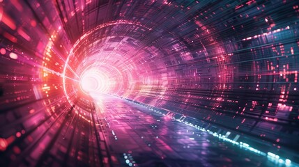 Obraz premium Metaverse digital world cyber space background unfolds a digital landscape where virtual and physical realities converge, Sharpen banner template with copy space on center